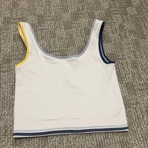 White Tank Top with Blue and Yellow Trim, Athleta (M) girls